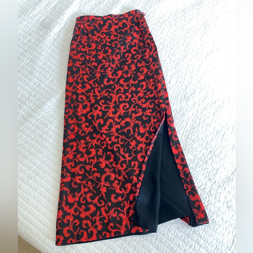 Vintage Paris Silk Maxi Skirt Black Red Double-Lined (XS)